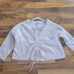 525 America Soft V-Neck Crop Sweater in Light Pink